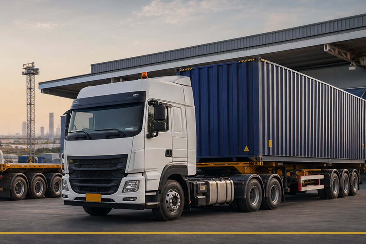 Container trailer ready at a warehouse dock