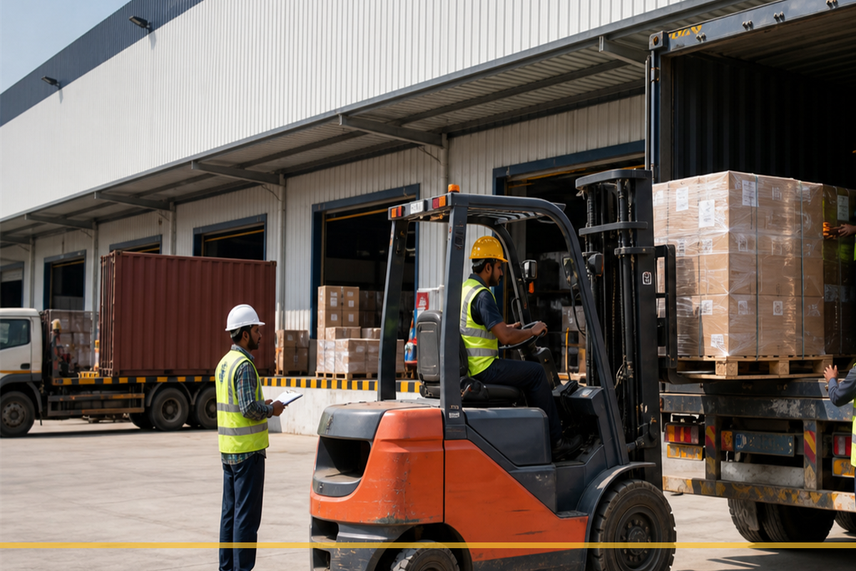 Warehouse team loading cargo into a truck